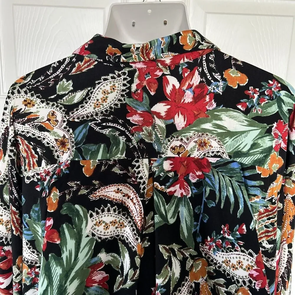 Attitudes by Renee Stretch Knit Floral Print Tunic Blouse Collar Plus Size 2X